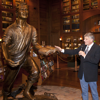 Sower Statue Billy Graham Library in Charlotte, NC. Depicts Jesus' parable of the Sower, monumental bronze sculpture created by sculptor, Tom White, for Franklin Graham