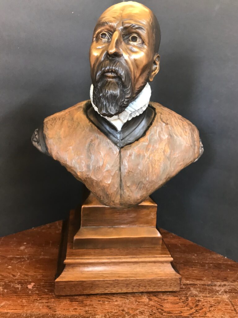 Abraham Ortelius, historical bronze sculptures, portrait busts, commission a bust in bronze, cartographer, geographer, cosmographer, creator of first atlas, bronze tabletop sculptures, portrait bronze statues, Antiquarium Houston, TX, historical statues, Netherlandish cartography