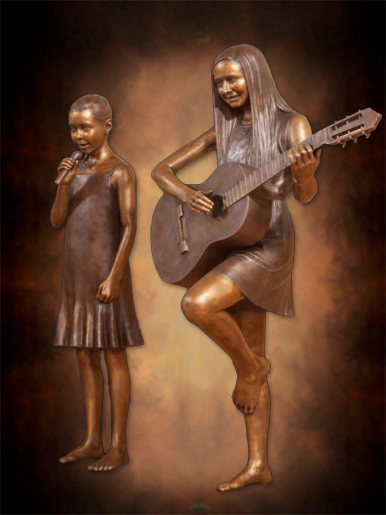 Ryan Girls Portrait Sculptures commissioned by Amanda and Brint Ryan and created in bronze by master sculptor, Tom White, for placement in at one of the Ryan residences in Texas. Daughters playing musical instruments.
