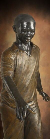 African American Man Statue, commission bronze sculptures, by world-class sculptor, Tom White, placed at His Hands Church, Woodstock, Georgia along with statue of Jesus.