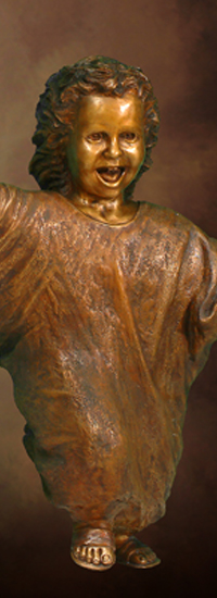 Laughing Child Bronze Statue, part of Welcoming Christ sculpture scene of Jesus and Children, by Tom White, sculptor