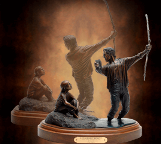 Teachable Moment Biblical Bronze sculpture scene by sculptor, Tom White. One in a line of faith-based statues and sculptures depicting inspirational Biblical stories.