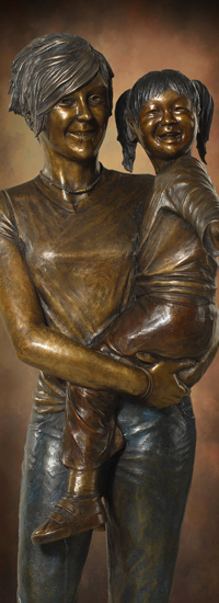 Teenage Girl & Korean Child Bronze Statues with Welcoming Christ sculptures of Jesus & Children scenes in prayer gardens, cemeteries, school and churches across the U.S. and Canada. Created by Christian sculptor, Tom White.