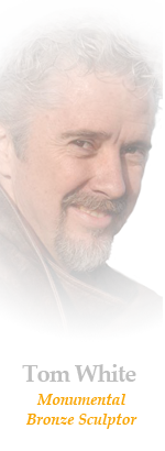 Tom White, monumental bronze sculptor specializing in commissioned public portrait statues, wildlife sculptures, veterans, military and soldier memorials, faith-based statues of Jesus, Christian and Biblical themes, western sculptures of horses, cowboys, portraits of people and historical events.