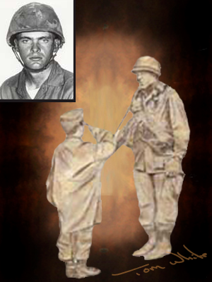 MOH Kenneth Worley Statue, commission concept for medal of honor military portrait sculpture of Kenneth for war memorial in New Mexico by master sculptor, Tom White.
