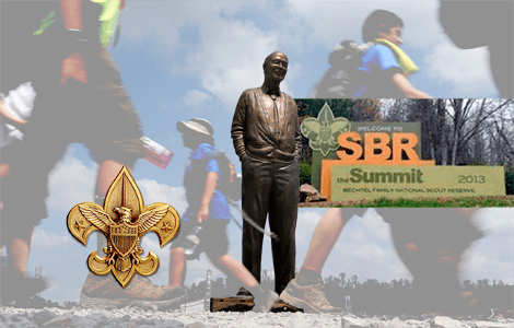 stephen d bechtel, jr, portrait bronze sculpture, summit bechtel reserve, boy scouts high adventure camp, west virginia