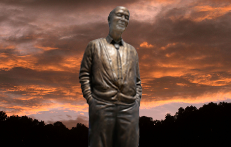 Stephen D Bechtel, Jr, monumental bronze sculpture by Tom White, BSA Summit Bechtel Reserve, West Virginia, monumental portrait statues