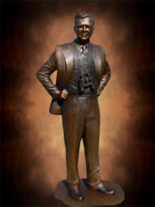 Sir Barnes Wallis bronze statue, Herne Bay Cultural Trails, Kent, England, by world-class commission monumental sculptor, Tom White. Sir Wallis is inventor of bouncing bomb in WWII of "Dam Busters" movie fame, wellesley and wellington bombers