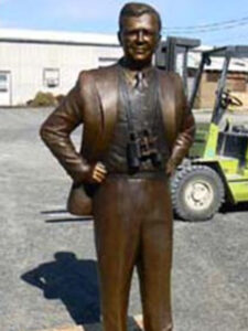 Sir Barnes Wallis bronze statue, Herne Bay Cultural Trails, Kent, England, by world-class commission monumental sculptor, Tom White. Sir Wallis is inventor of bouncing bomb in WWII of "Dam Busters" movie fame.