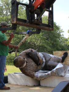 Bo Rubenstein Statue - portrait sculpture of owner of Texas Pipe for his Frebo Ranch in Columbus, Texas. Figurative memorial bronze sculptures by master Texas / Arizona commission sculptor, Tom White.