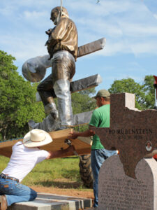 Bo Rubenstein Statue - portrait sculpture of owner of Texas Pipe for his Frebo Ranch in Columbus, Texas. Figurative memorial bronze sculptures by master Texas / Arizona commission sculptor, Tom White.