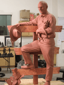 Bo Rubenstein Statue - portrait sculpture of owner of Texas Pipe for his Frebo Ranch in Columbus, Texas. Figurative memorial bronze sculptures by master Texas / Arizona commission sculptor, Tom White.
