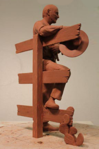 Bo Rubenstein Statue - portrait sculpture of owner of Texas Pipe for his Frebo Ranch in Columbus, Texas. Figurative memorial bronze sculptures by master Texas / Arizona commission sculptor, Tom White, rubenstein clay maquette