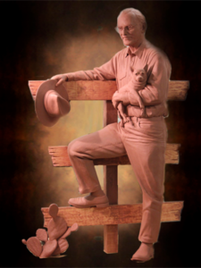 Bo Rubenstein Statue - portrait sculpture of owner of Texas Pipe for his Frebo Ranch in Columbus, Texas. Figurative memorial bronze sculptures by master Texas / Arizona commission sculptor, Tom White.