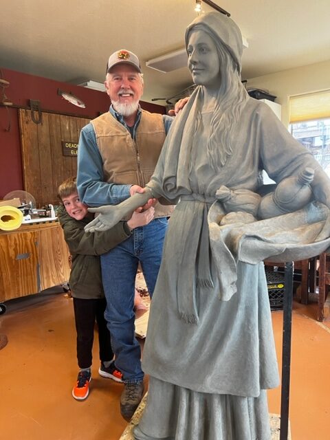 Saint Angela Merici Statue & Dorothy Kazel bronze portrait sculpture scene commissioned by Urban Community School and created by Tom White, Sculptor. St Angela Merici was the founder of the Ursuline nuns in the 1400&rsquo;s.