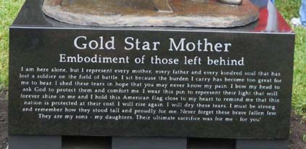 Gold Star Mother memorial with engraved text.